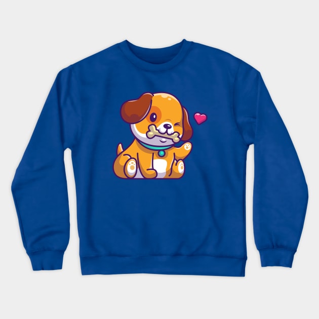 Cute Dog Bite Bone Cartoon Crewneck Sweatshirt by Catalyst Labs